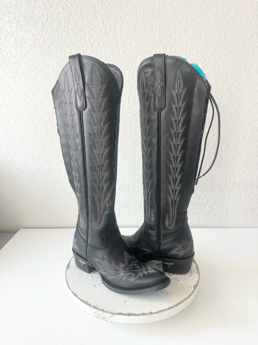 Lane LEXINGTON Knee High Jet Black Cowboy Boots Western Cowgirl Tall Womens 5